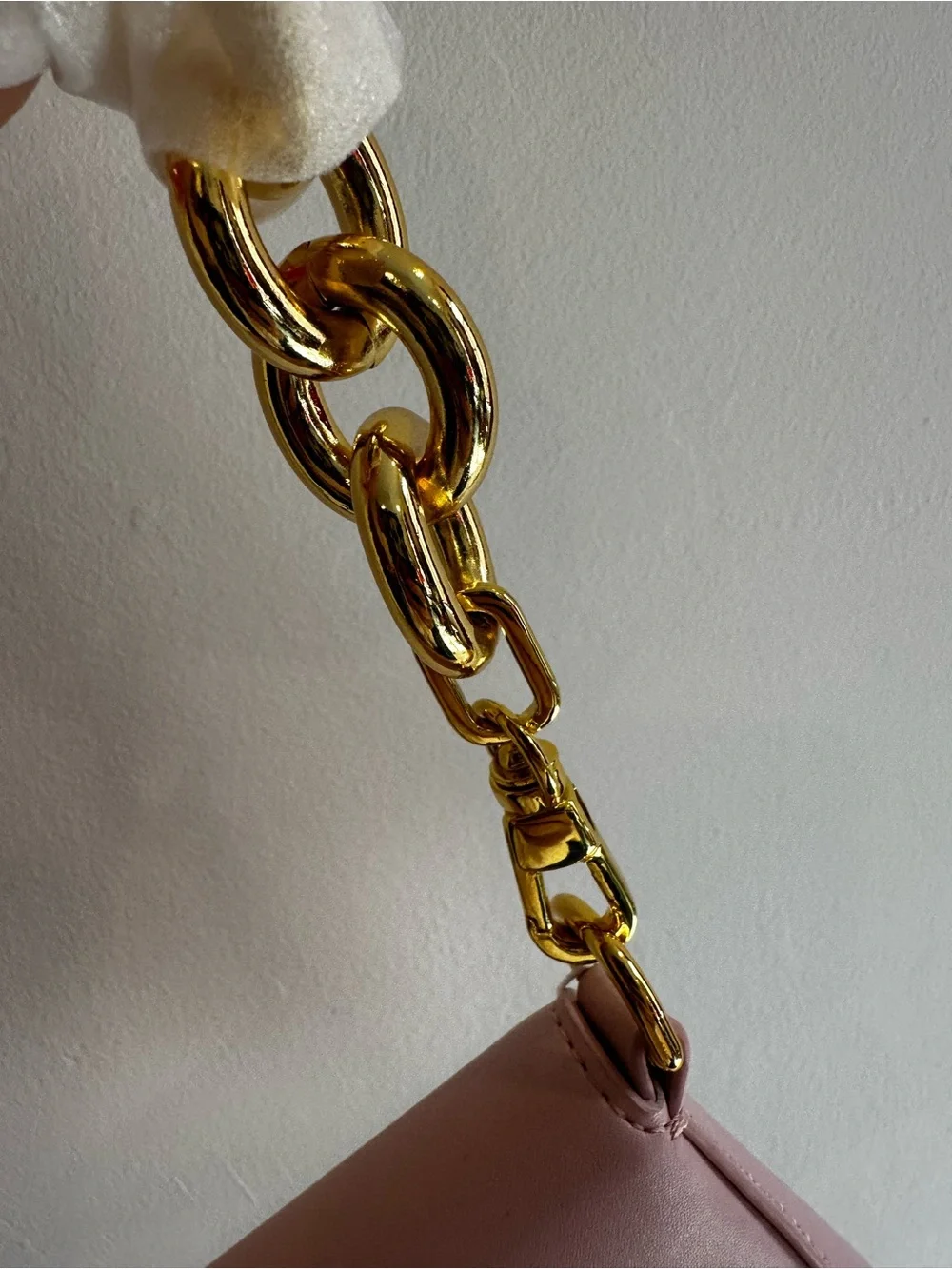 Aupen Pink Asymmetrical Shoulder Clutch with Gold Hardware